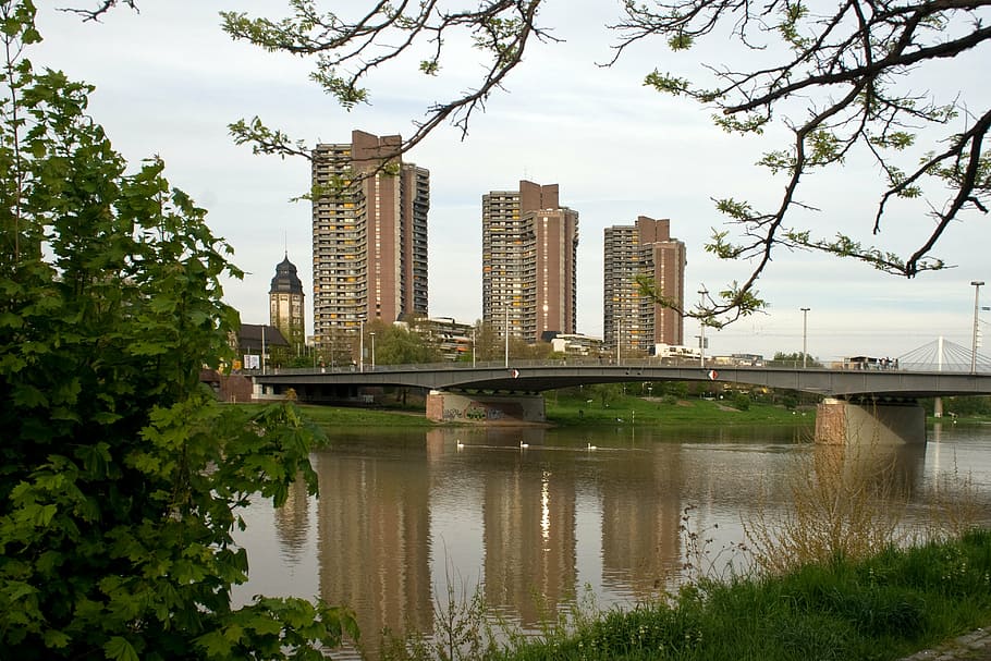 mannheim, neckar, skyscrapers, built structure, architecture, HD wallpaper