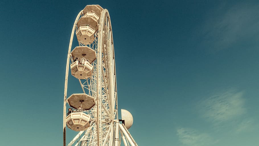 white Ferris wheel, sky, famous Place, steel, blue, architecture, HD wallpaper