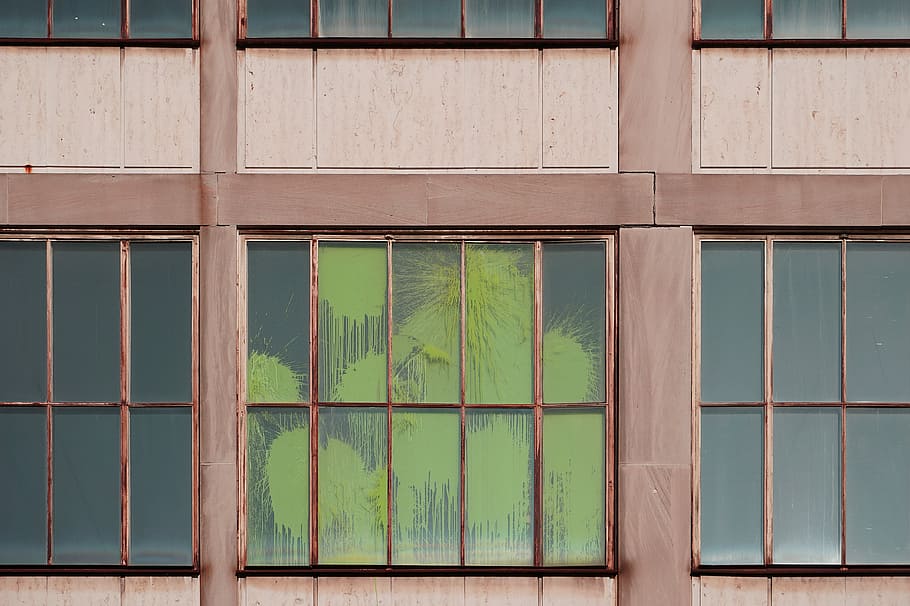 green paints on window, architecture, building, abandoned, facade HD wallpaper