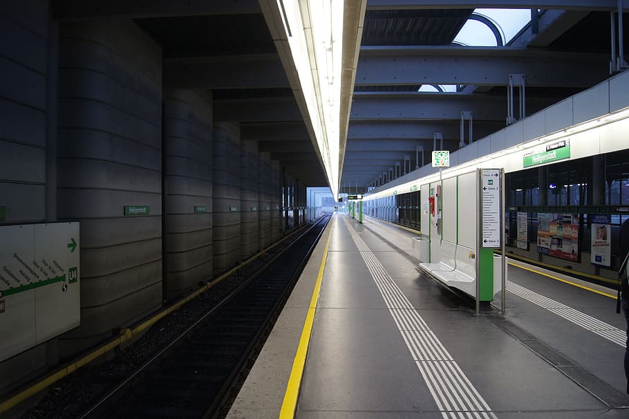 vienna, metro, platform, austria, stop, train, traffic, transportation HD wallpaper