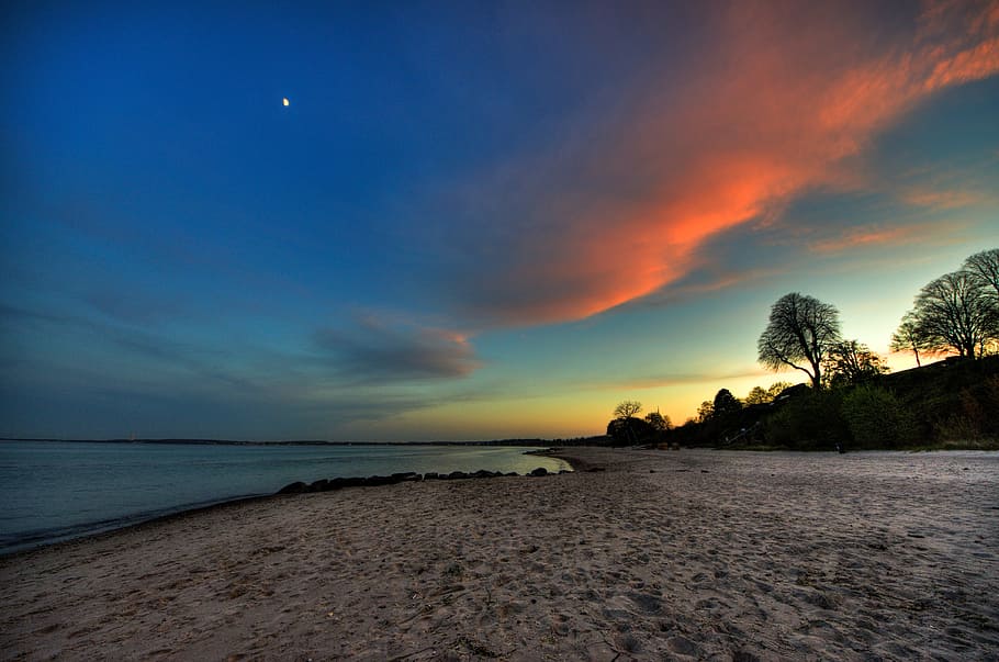 Hdr, Trees, Sand, Beach, Baltic Sea, scenics, nature, sky, sunset HD wallpaper