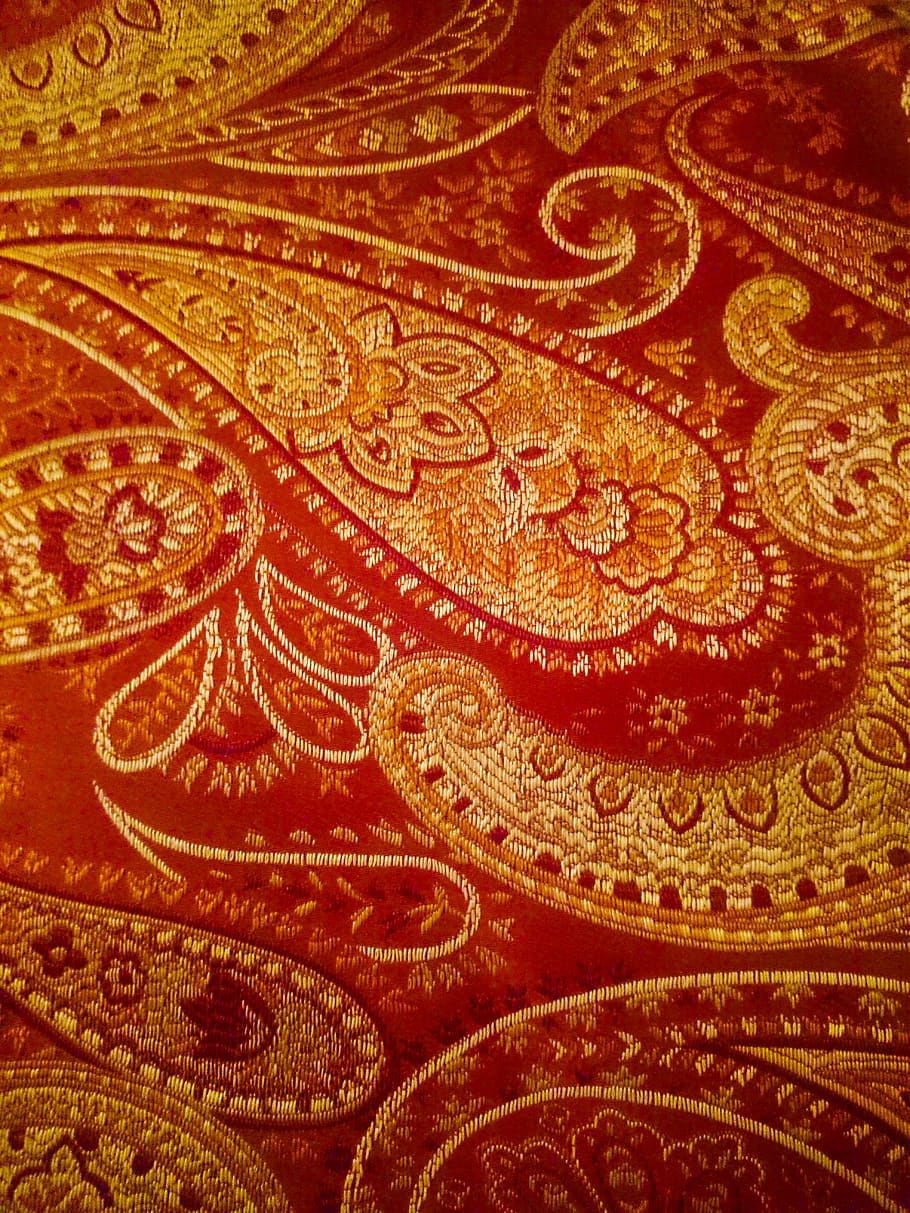 red and brown floral textile, texture, fabric, pattern, background, HD wallpaper