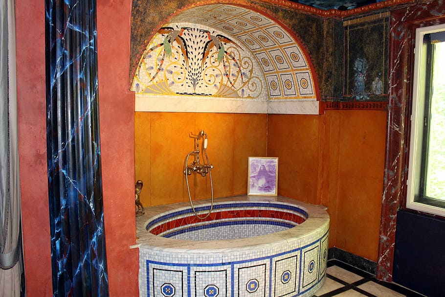 bath, art nouveau, bathroom, culture, ernst fuchs, villa, vienna, HD wallpaper