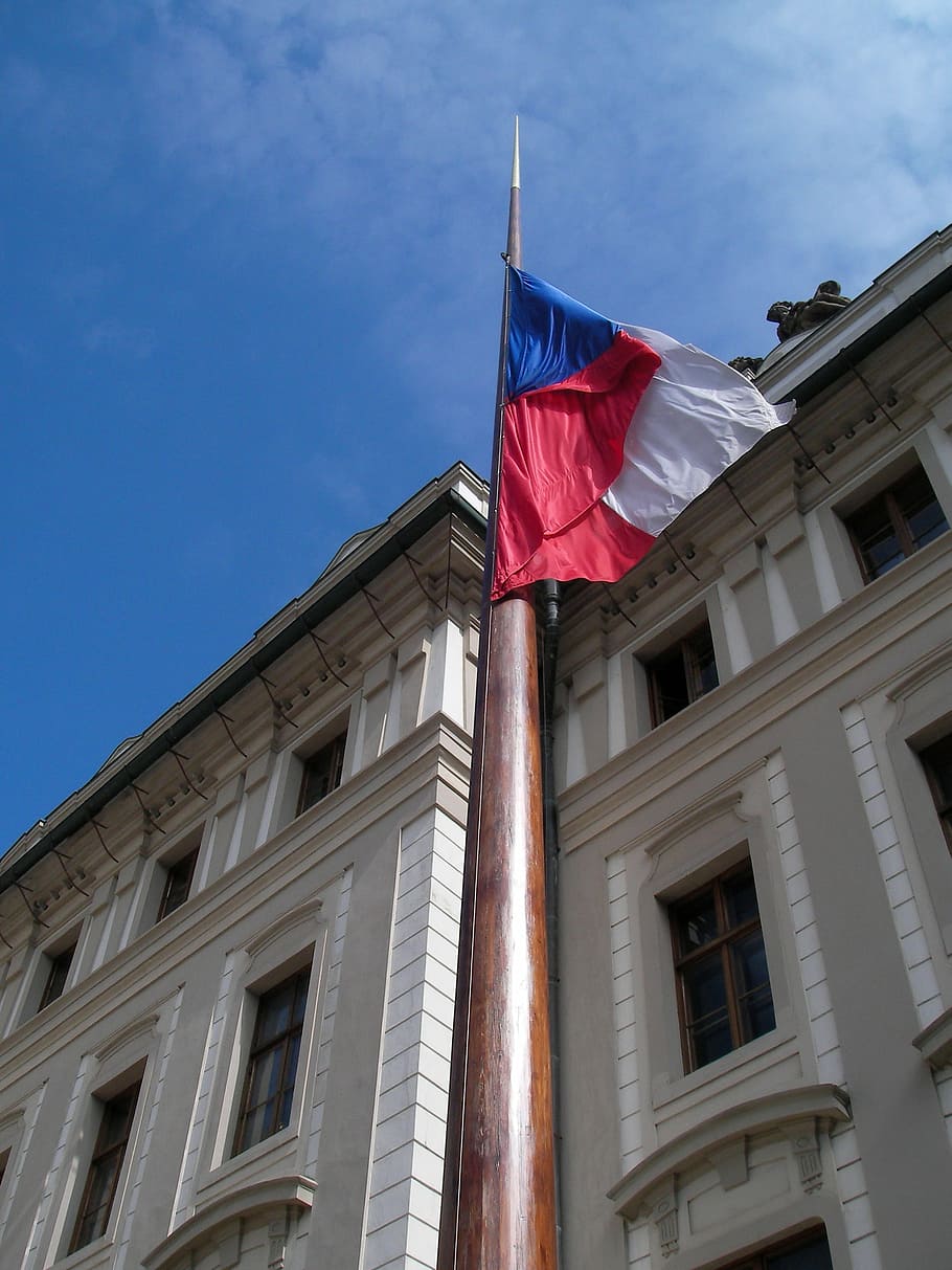 prague, flag, czech republic, architecture, low angle view HD wallpaper