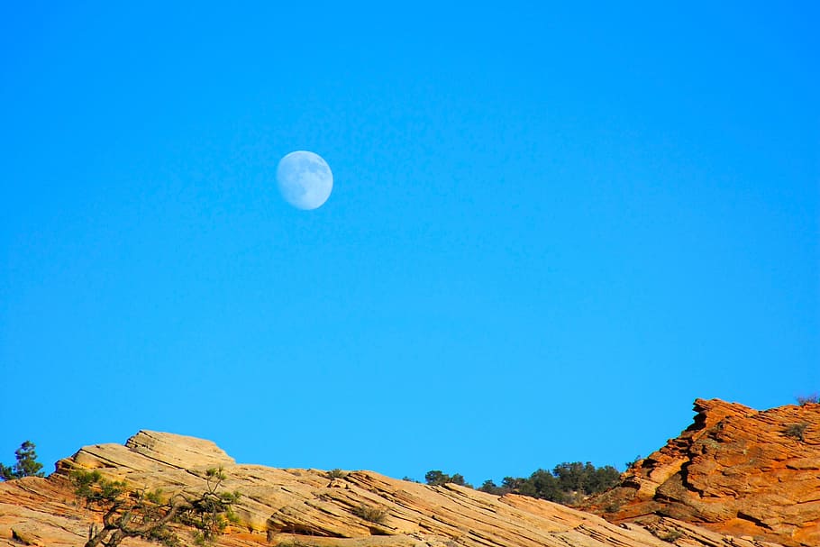 Moon, Red, Rock, Nature, blue, landscape, scenics, outdoors HD wallpaper