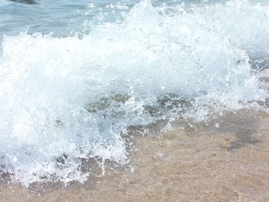waves crashing shoreline, sea, ocean, blue, nature, water, tropical HD wallpaper
