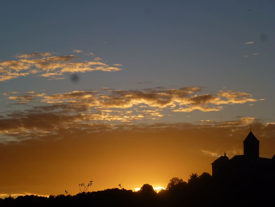 Sun, Yellow, Sunset, Clouds, Sky, landscapes, warm, silhouette HD wallpaper
