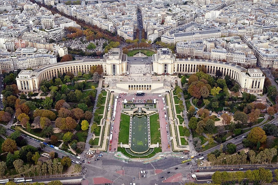 aerial view of white house, palais de chaillot, palace, building, HD wallpaper