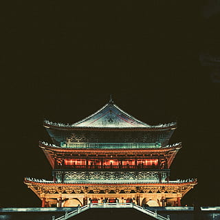 pagoda temple during nighttime, people in pagoda structure, dark HD wallpaper