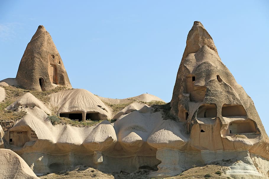 Chimney and houses in Cappadocia, Turkey, ancient, culture, photos, HD wallpaper