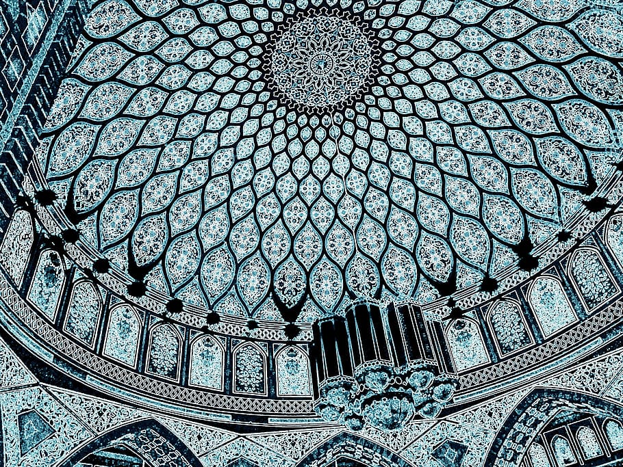 blue, white, and black floral dome structure interior, mall HD wallpaper