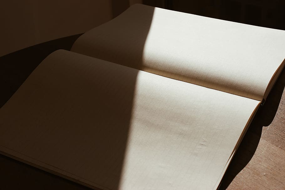 white book, white lined paper, notepad, shadow, no people, close-up HD wallpaper