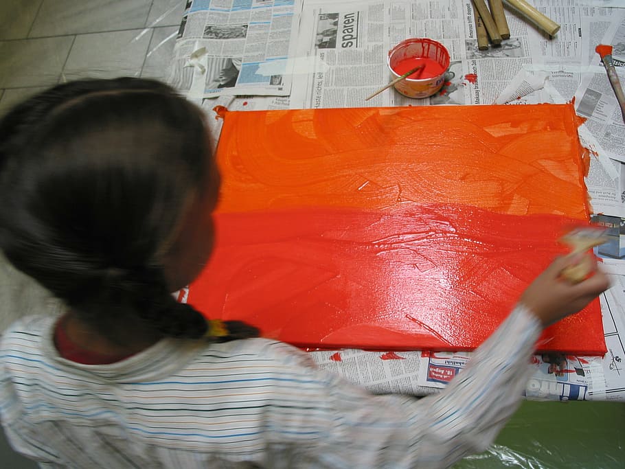 paint, child, creative, art, color, painting, red, children