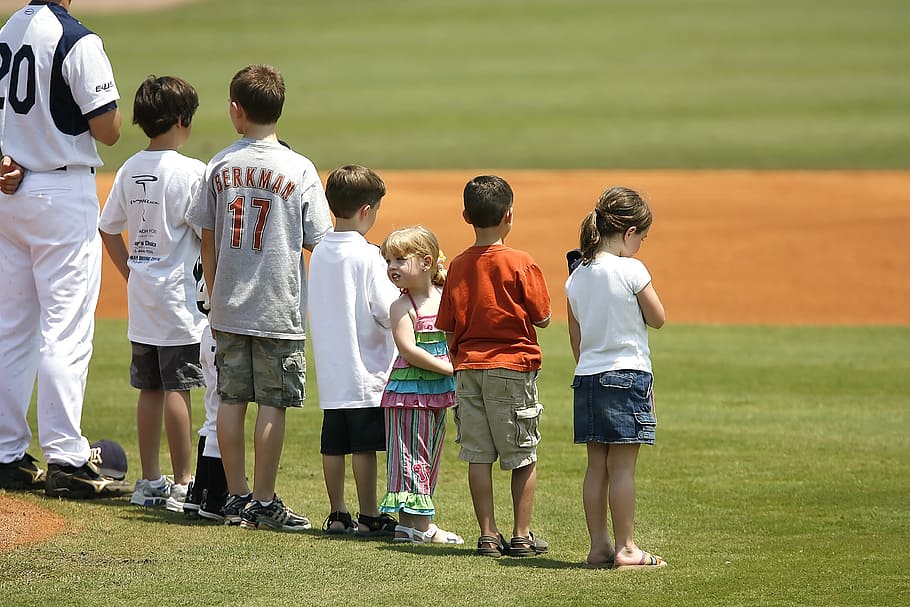 national anthem, baseball game, baseball fans, children, pre-game, HD wallpaper