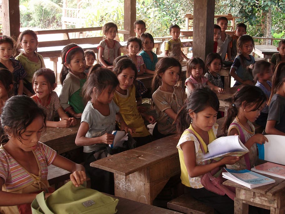 group of child during daytime, students, primary school, village