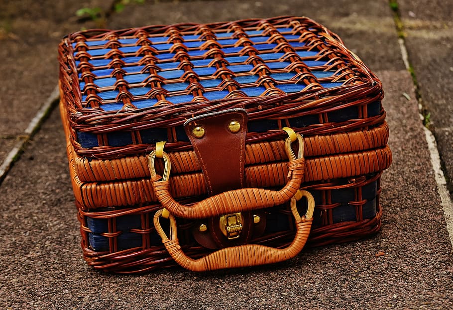 basket, luggage, small, braid, blue, closed, henkel, briefcase HD wallpaper