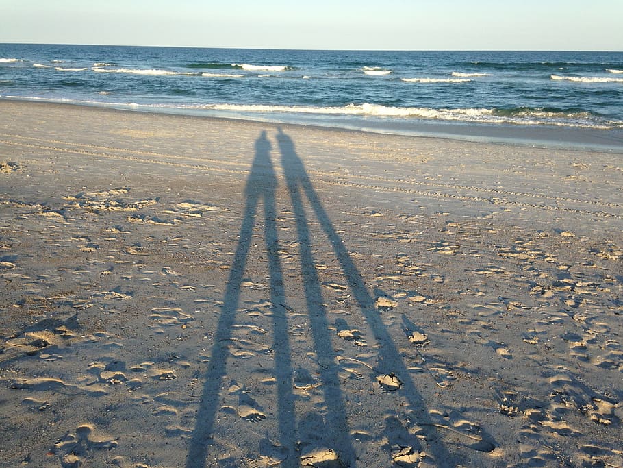 Beach, Shadows, Ocean, Sand, People, silhouette, no People HD wallpaper