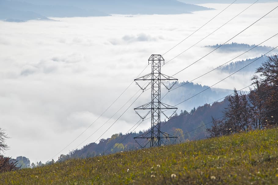 landscape, mountains, sky, clouds, cables, danger, distribution HD wallpaper