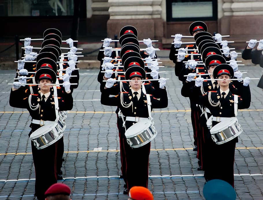 parade, drummers, musicians, uniform, group of people, military HD wallpaper