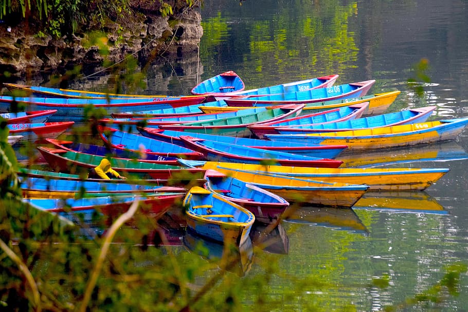 Boat, Colours, Reflection, phewalake, water, nautical vessel HD wallpaper
