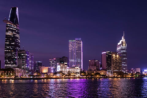 Night skyline in Saigon, Vietnam, cities, photos, public domain HD wallpaper