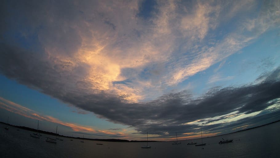 hyannis port, usa, sunset, sky, abendstimmung, clouds, water, HD wallpaper
