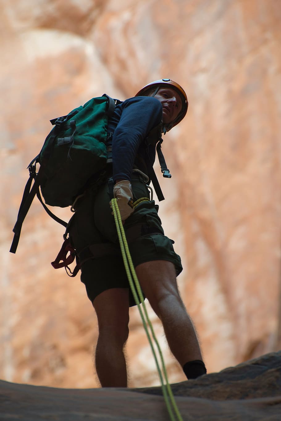 climbing, rappelling, canyoneering, rope, cliff, landscape, HD wallpaper