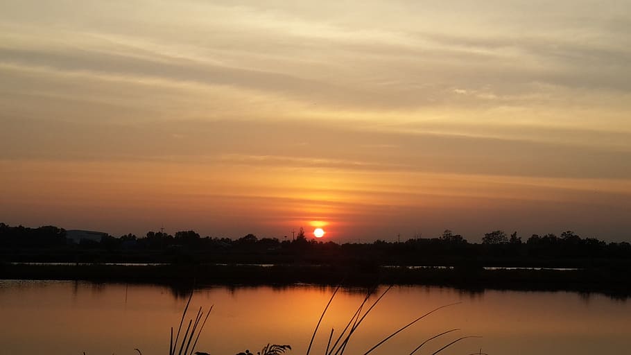 green view, evening, sunset, sky, water, scenics - nature, beauty in nature HD wallpaper