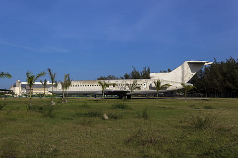 grass, plane, aircraft, sun, flight, clouds, land, approach HD wallpaper