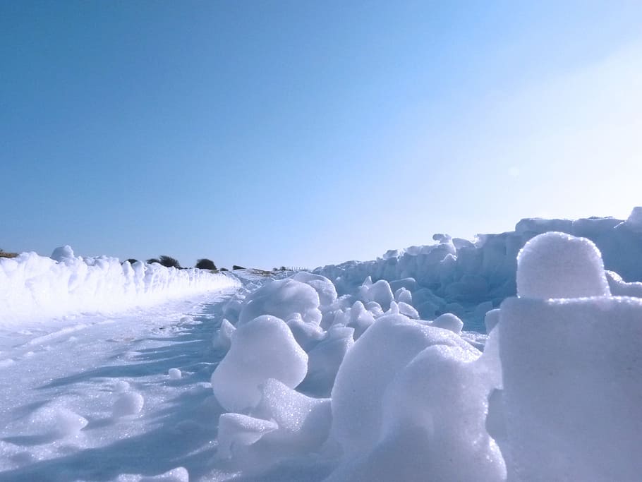 snow, winter, cold, icy, pathway, snowy, sky, blue, december HD wallpaper