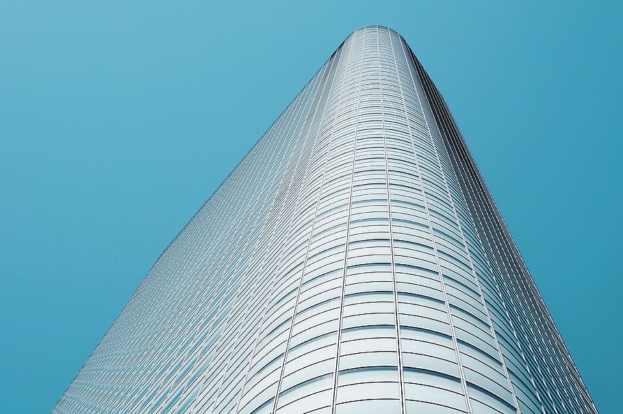 low angle photography of high rise building, silver high-rise building HD wallpaper