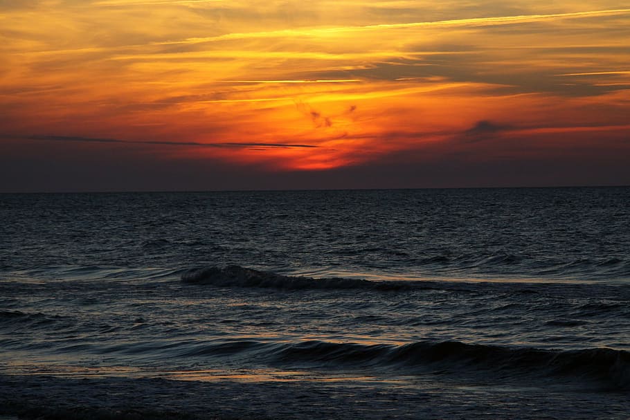 sea, west, sunset, beach, the baltic sea, holidays, the sun HD wallpaper