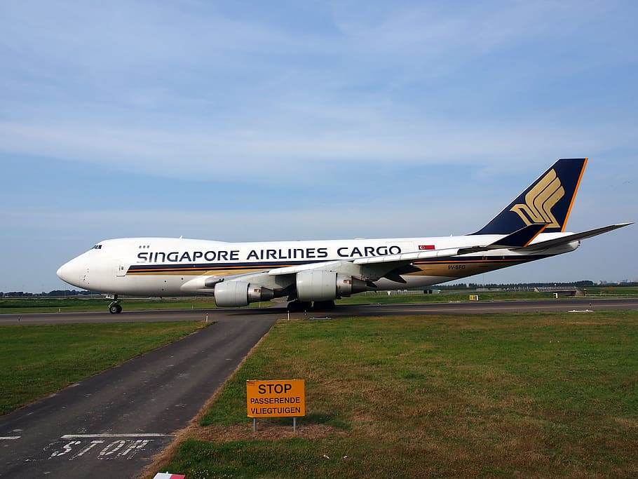 white Singapore Airlines Cargo airplane under blue sky, boeing 747