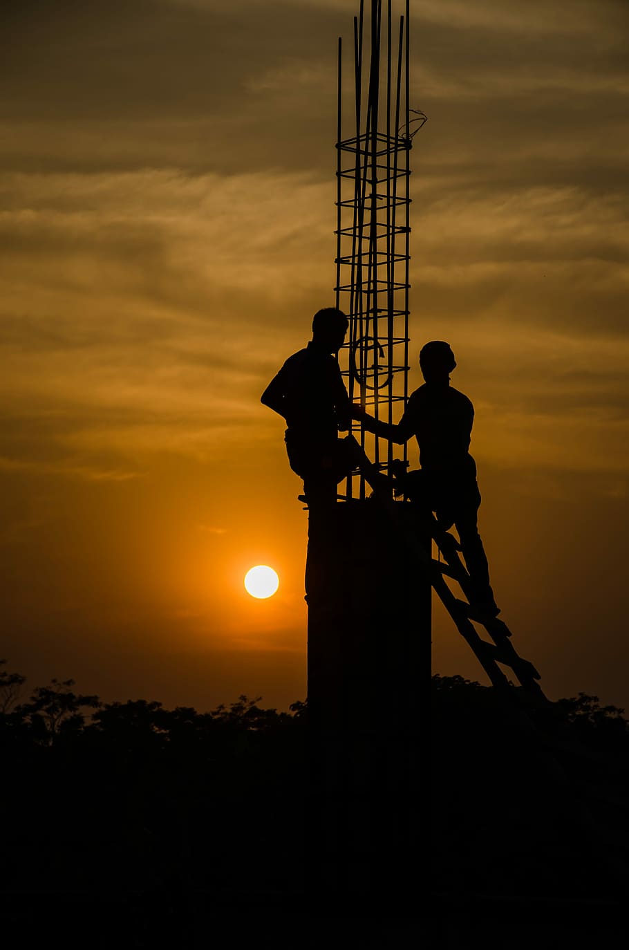 working, people, sunset, sky, silhouette, orange color, cloud - sky HD wallpaper