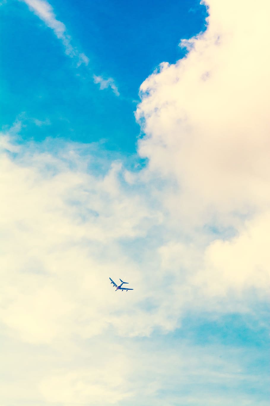 low angle photo of airplane and white clouds during daytime, white clouds on sky HD wallpaper