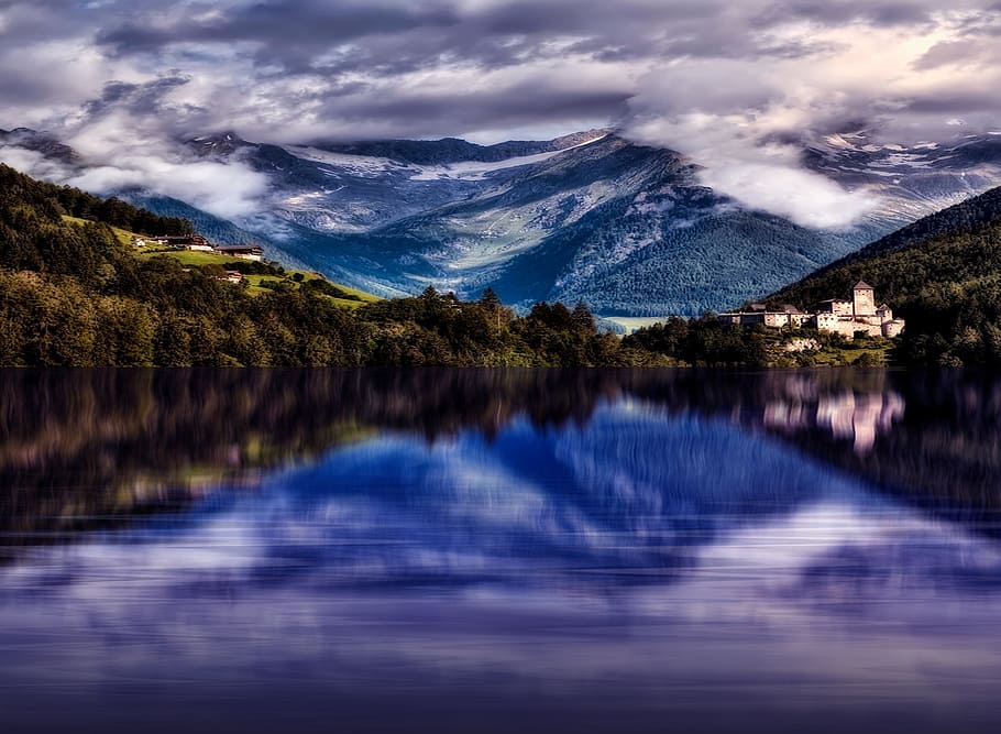 vector, lake, mount, landscape, water, travel, summer, design HD wallpaper