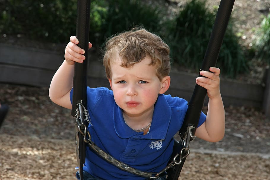 boy, swing, play, thoughtful, child, little boy, childhood HD wallpaper