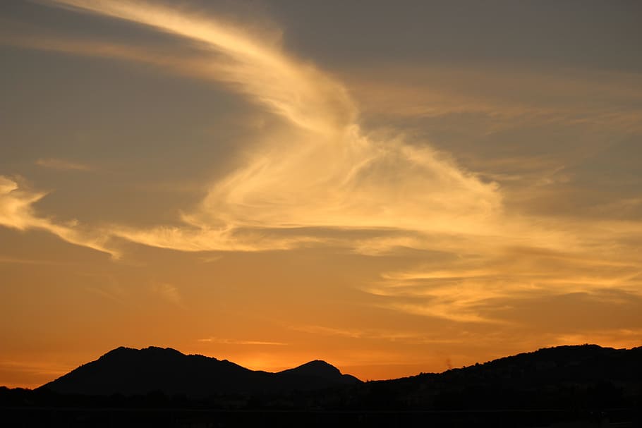sky, cloud, sunset, mountains, orange, nero, wind, nature, outdoors HD wallpaper
