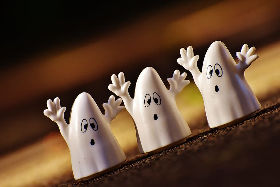 three white ghost carton character, halloween, ghosts, happy halloween, HD wallpaper