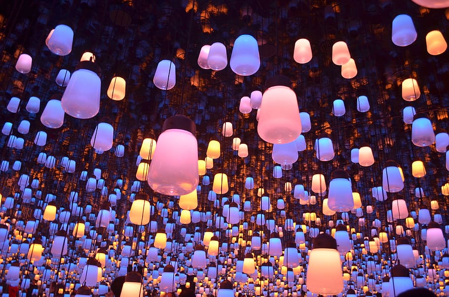 exhibition, light and shadow, lamp, night, illuminated, no people HD wallpaper