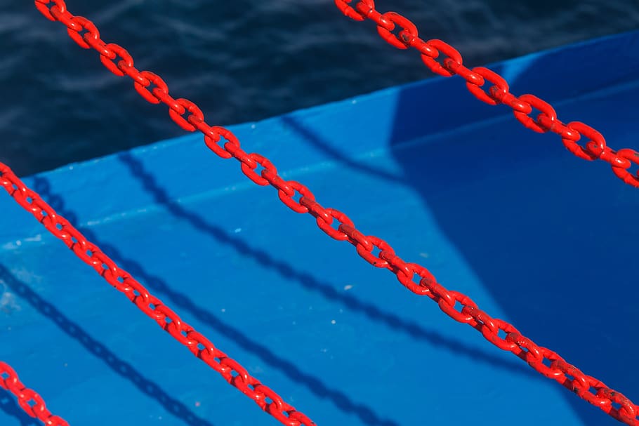 string, security, no person, boat, navigation, red, blue, water HD wallpaper