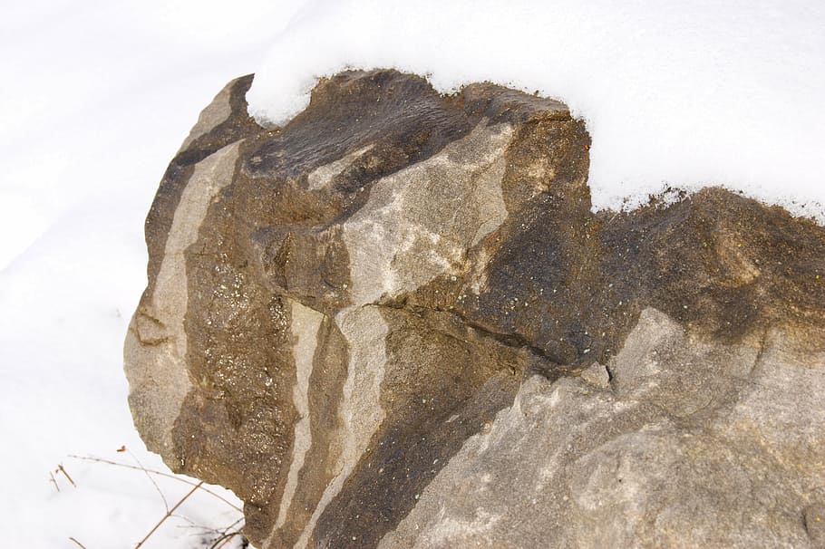 stone, water, snow, winter, melt, solid, rock, rock - object HD wallpaper