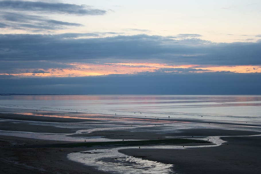 landscape was, normandy beach, sunset, cloud - sky, water, beauty in nature HD wallpaper