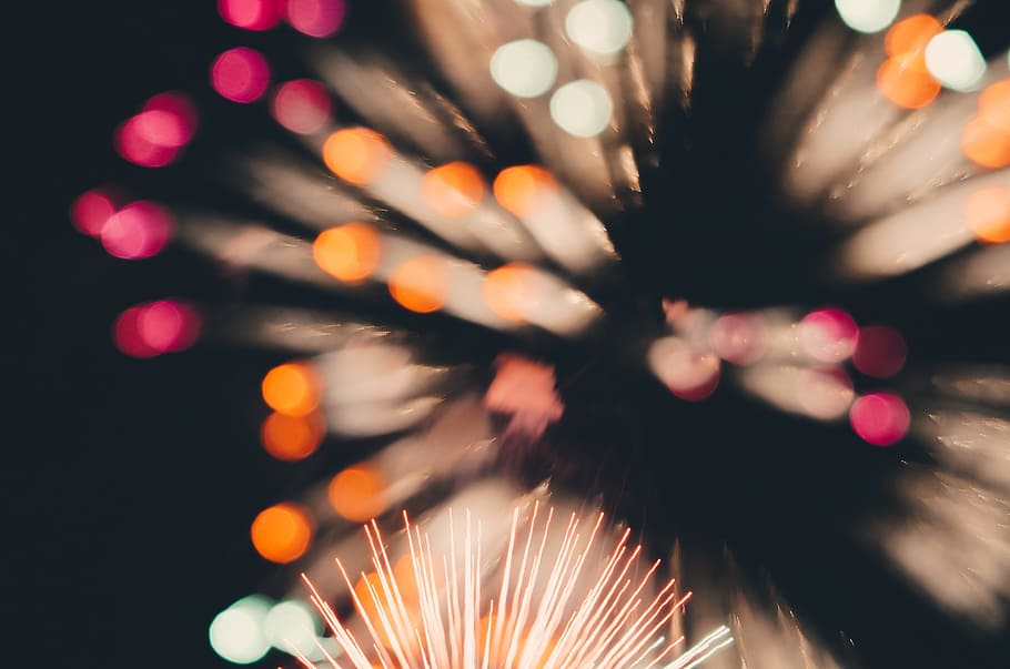 fireworks, party, night, celebration, illuminated, motion, exploding HD wallpaper