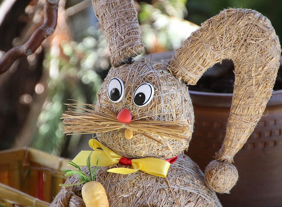 easter, hare, decoration, easter bunny, funny, close-up, focus on foreground HD wallpaper