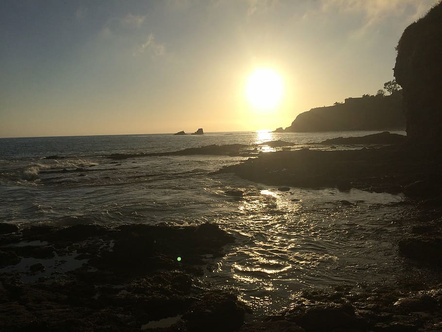sunset, beach, ocean, california, sky, sea, water, beauty in nature HD wallpaper