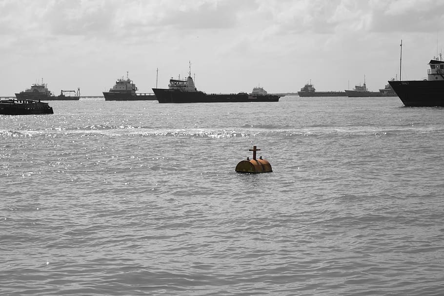 sea, buoy, boats, ciudad del carmen, mexico, water, nautical vessel, HD wallpaper