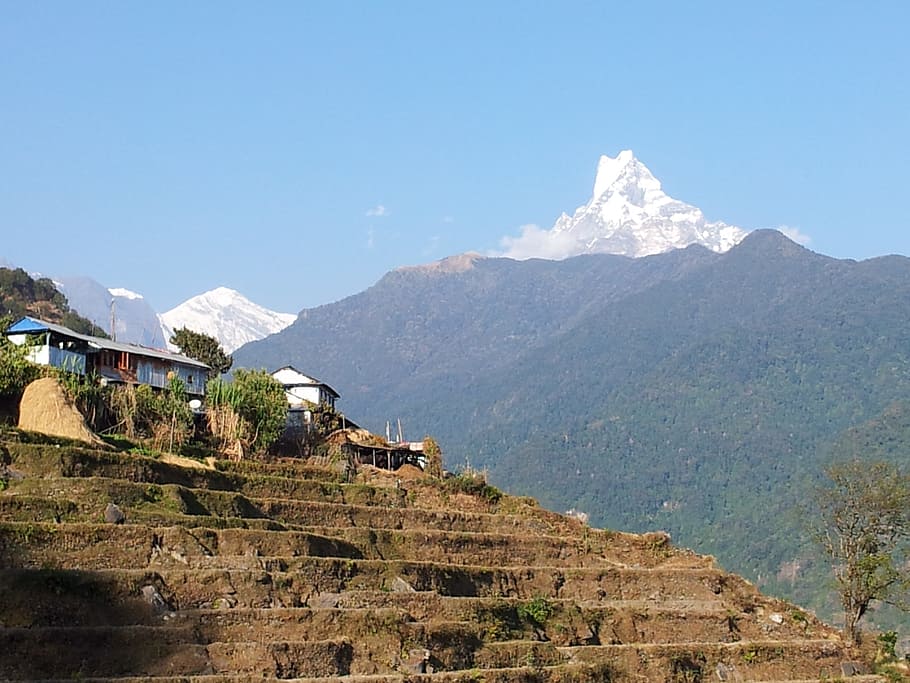 nepal, carriage fu chu, play lofts, country, mountain, sky, HD wallpaper