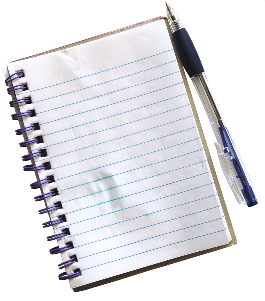 notebook, memory, scripture, page, pen, white background, studio shot HD wallpaper