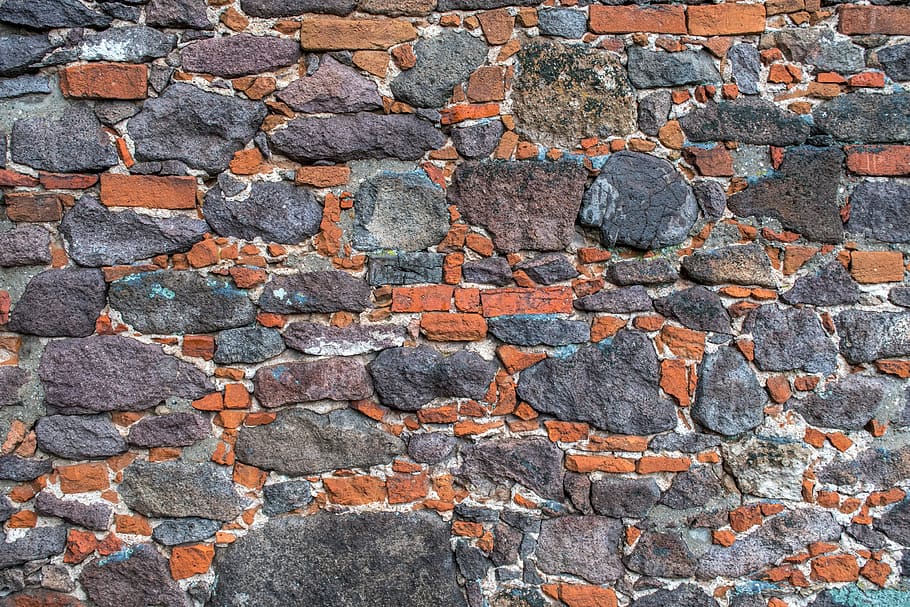orange and gray brick wall, stone, texture, background, structure HD wallpaper